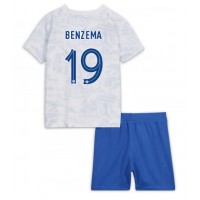 Frankreich Karim Benzema #19 Auswärts Trikotsatz Kinder WM 2022 Kurzarm (+ Kurze Hosen)